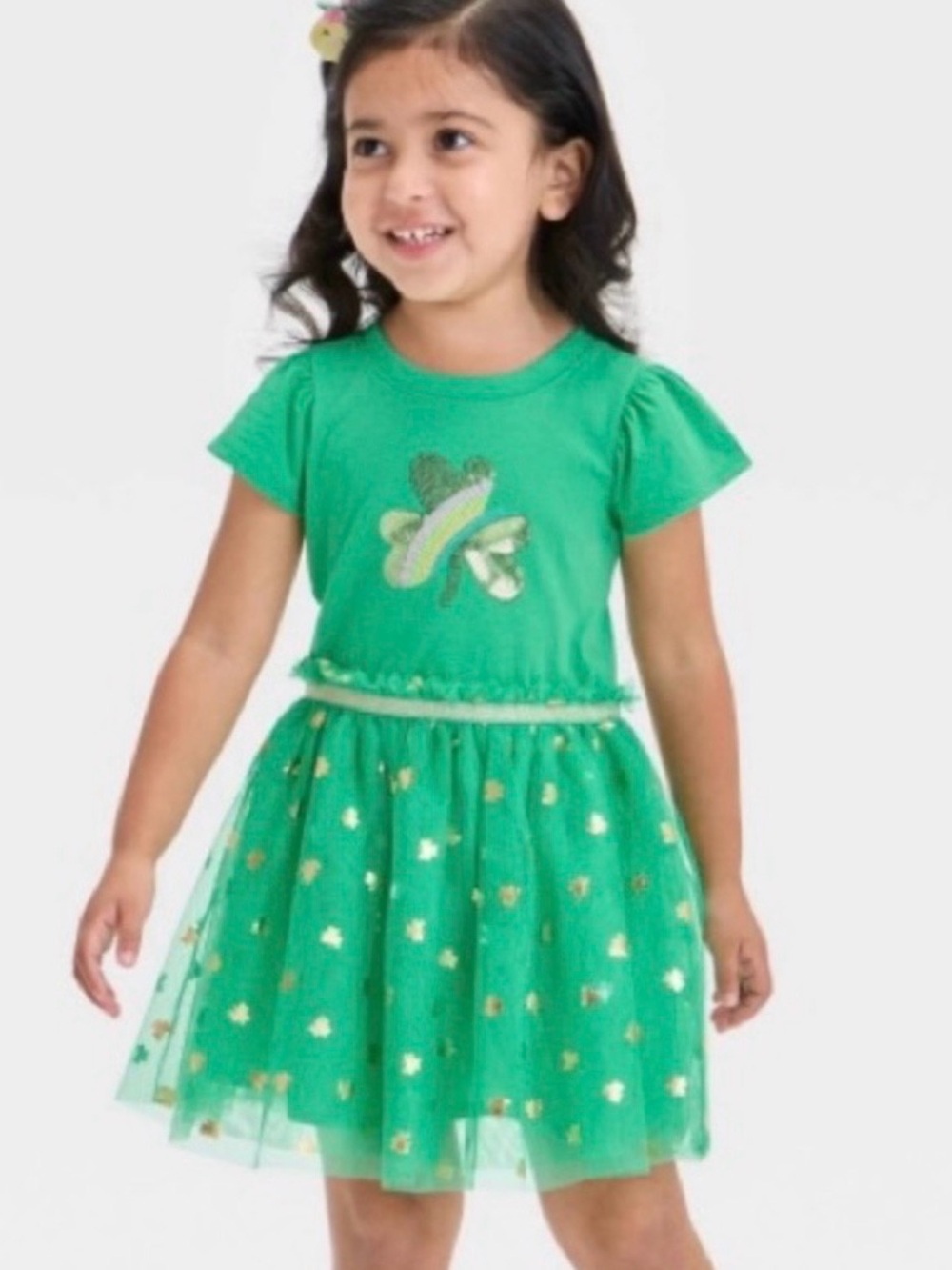 Toddler Girls' Shamrock Tulle Dress - Cat & Jack Bright Green Size 18 Months